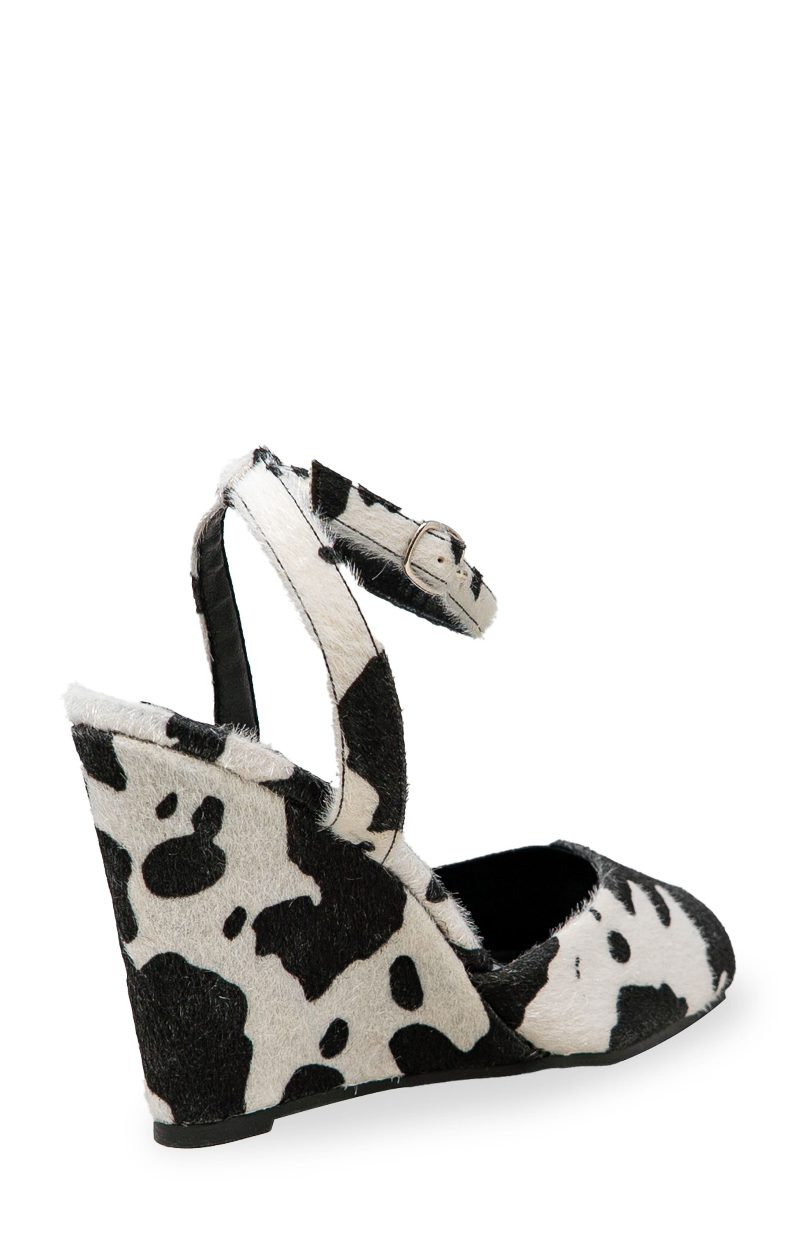 CHASE AND CHLOE Peep Toe Wedge Sandal, Alternate, color, Black/ White Cow