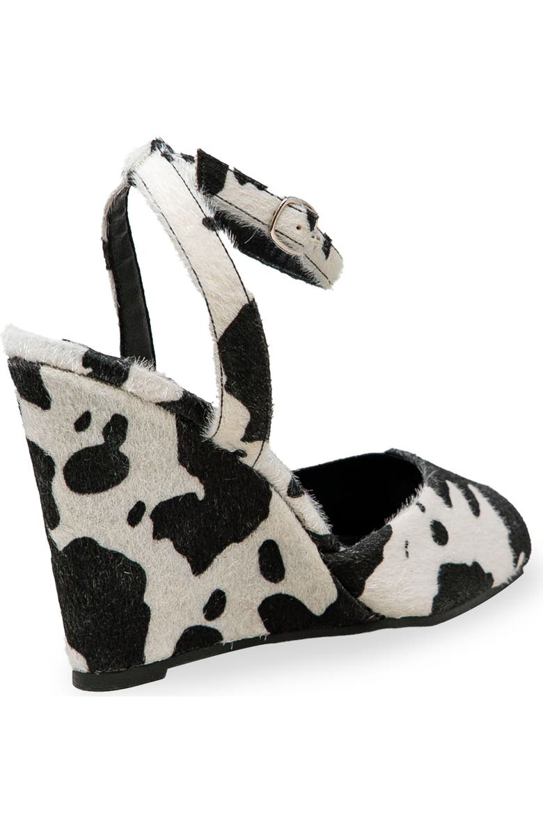 CHASE AND CHLOE Peep Toe Wedge Sandal, Alternate, color, Black/ White Cow