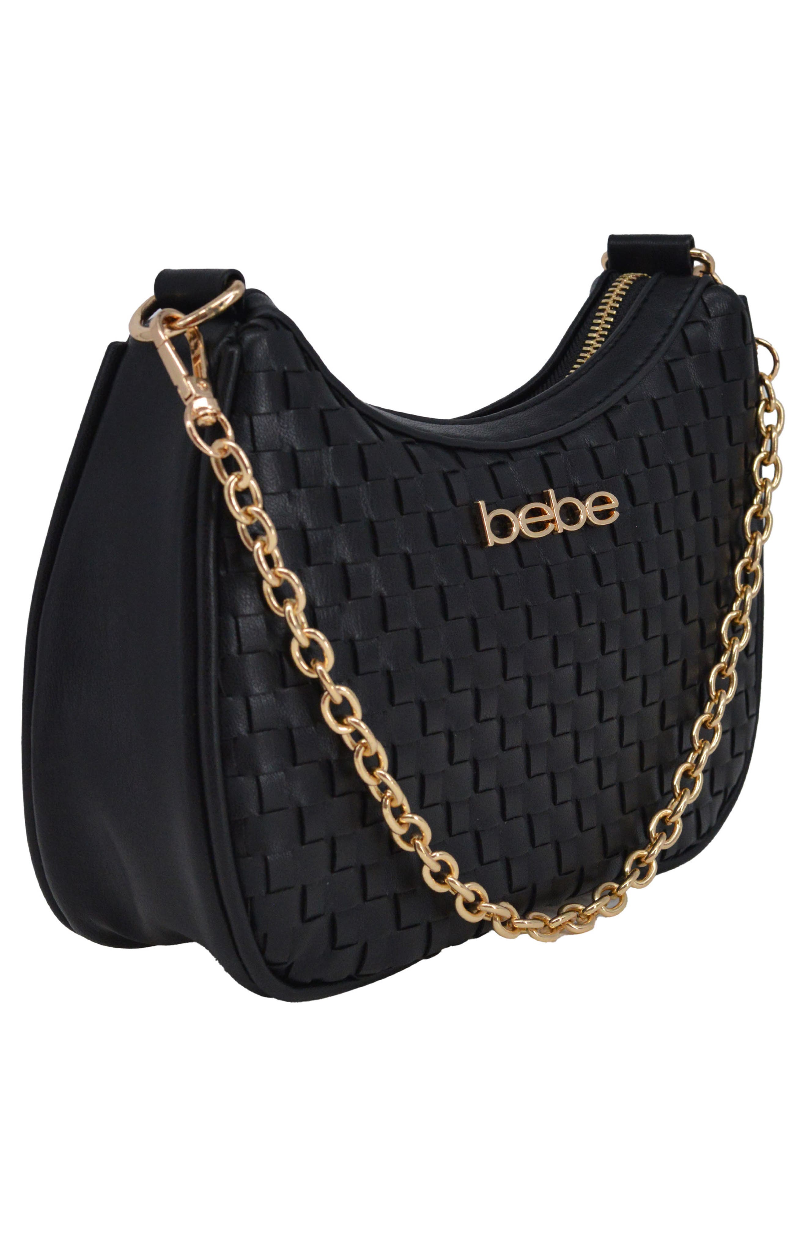 bebe Yara Woven Crossbody Bag with Zip Pouch, Alternate, color, Black