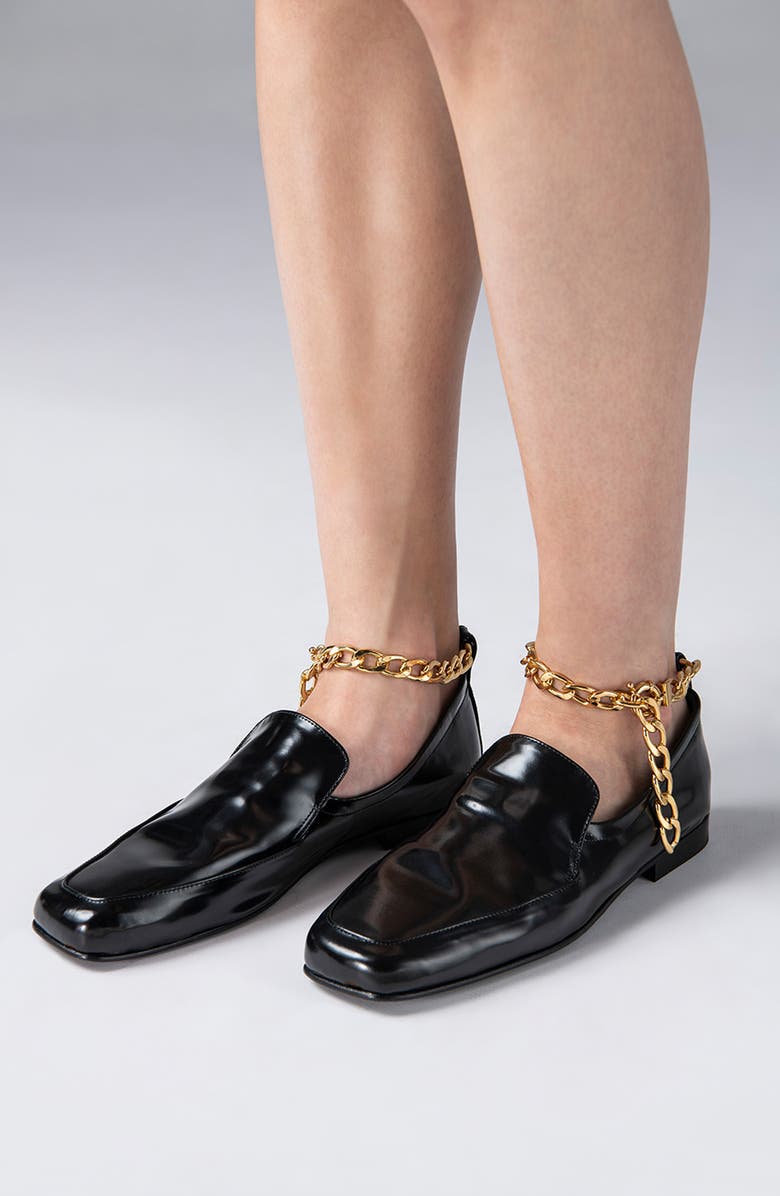By Far Nick Chain Trim Patent Leather Loafer, Alternate, color,