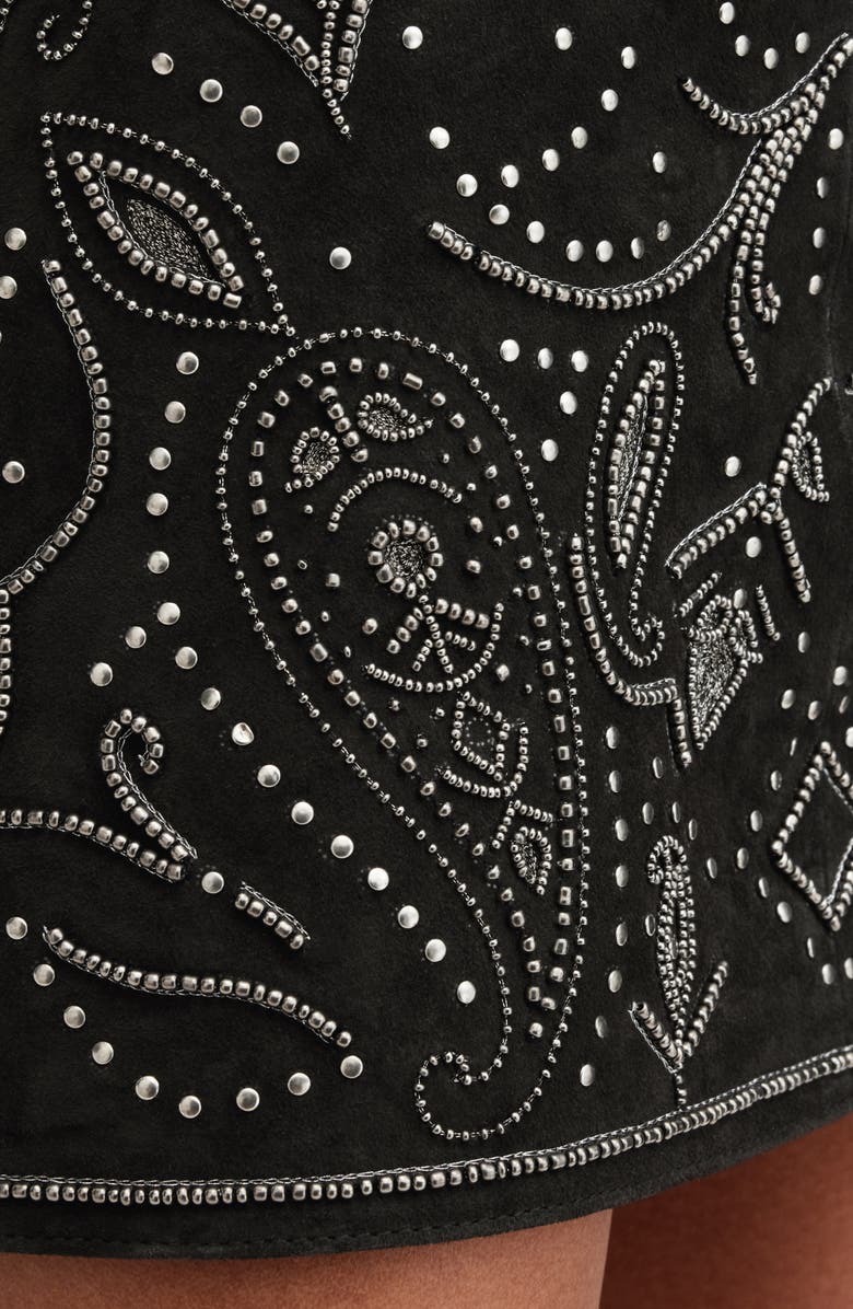 AllSaints Shai Embellished Leather Miniskirt, Alternate, color,