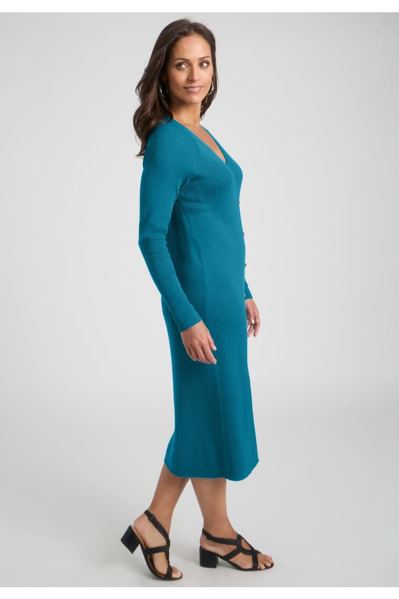 Button Front Midi Dress, Alternate, color, DEEP TEAL