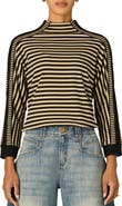 Wit & Wisdom Stripe Mock Neck Rib Top