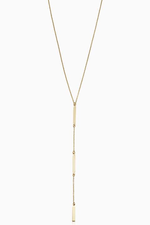 14K Yellow Gold Brooklyn Bar Station Drop Necklace