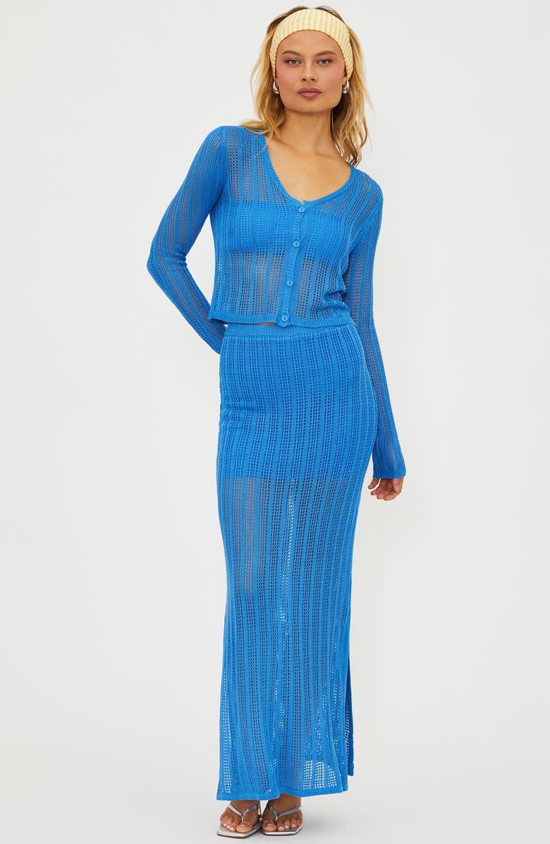 Beach Riot Ivana Open Knit Cover-Up Pencil Skirt, Alternate, color, Harbor Blue