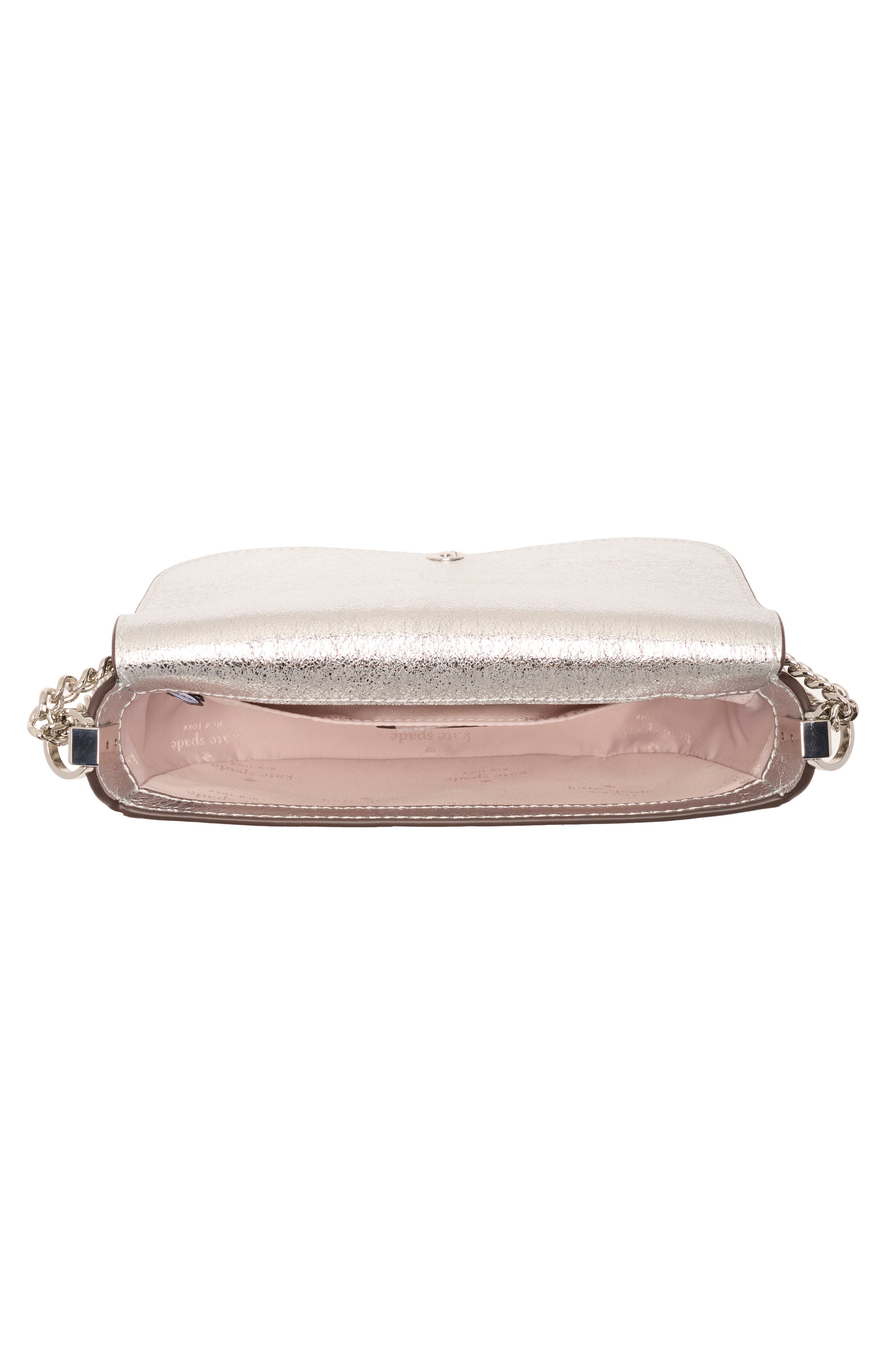 Kate Spade New York krista metallic chain flap crossbody bag, Alternate, color, Silver