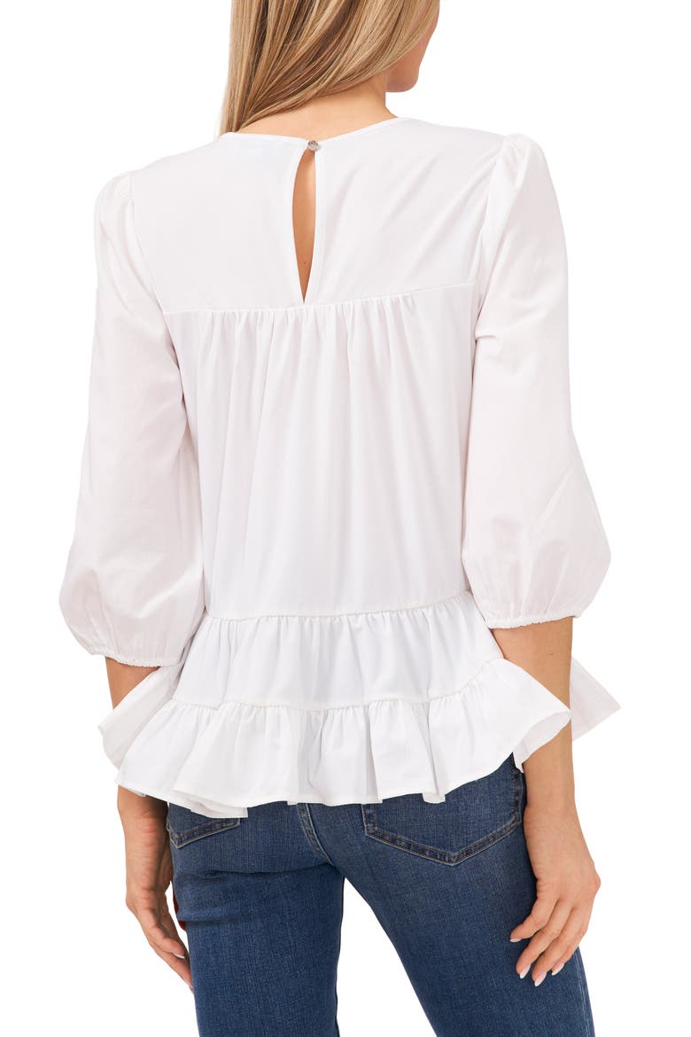 Mixed Media Ruffle Long Sleeve Top, Alternate, color, ULTRA WHITE