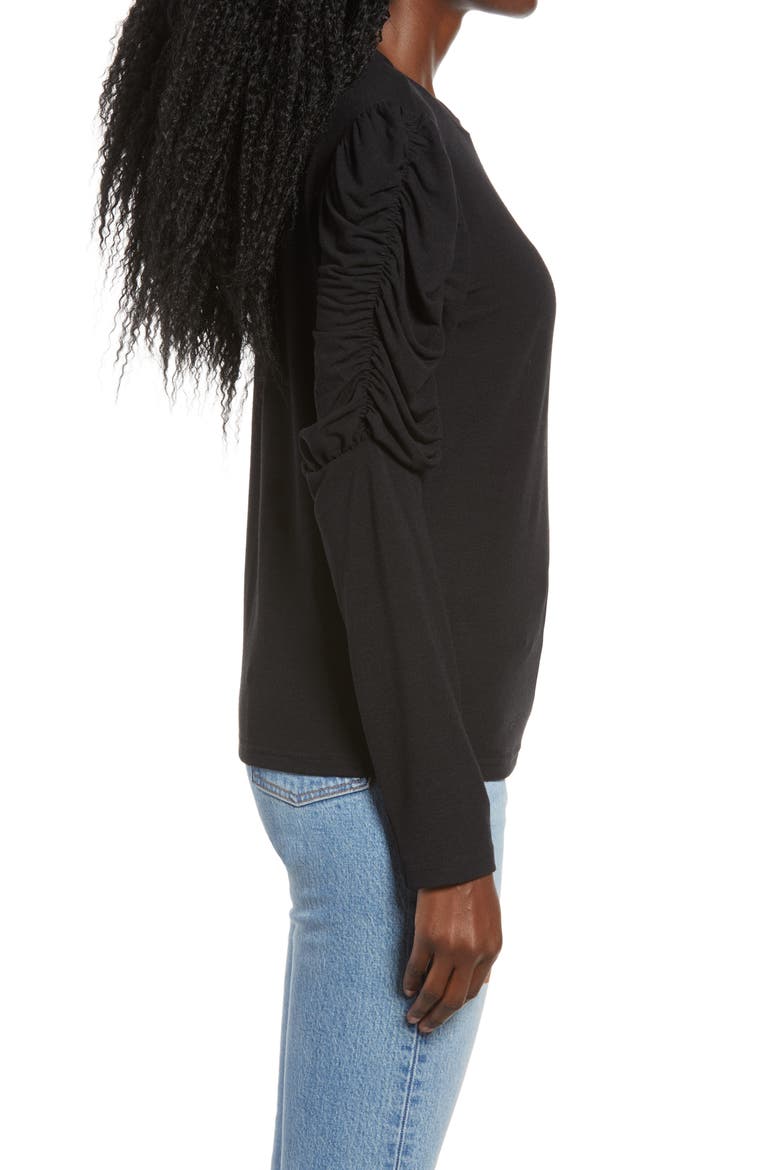 Ruched Long Sleeve Top, Alternate, color, BLACK
