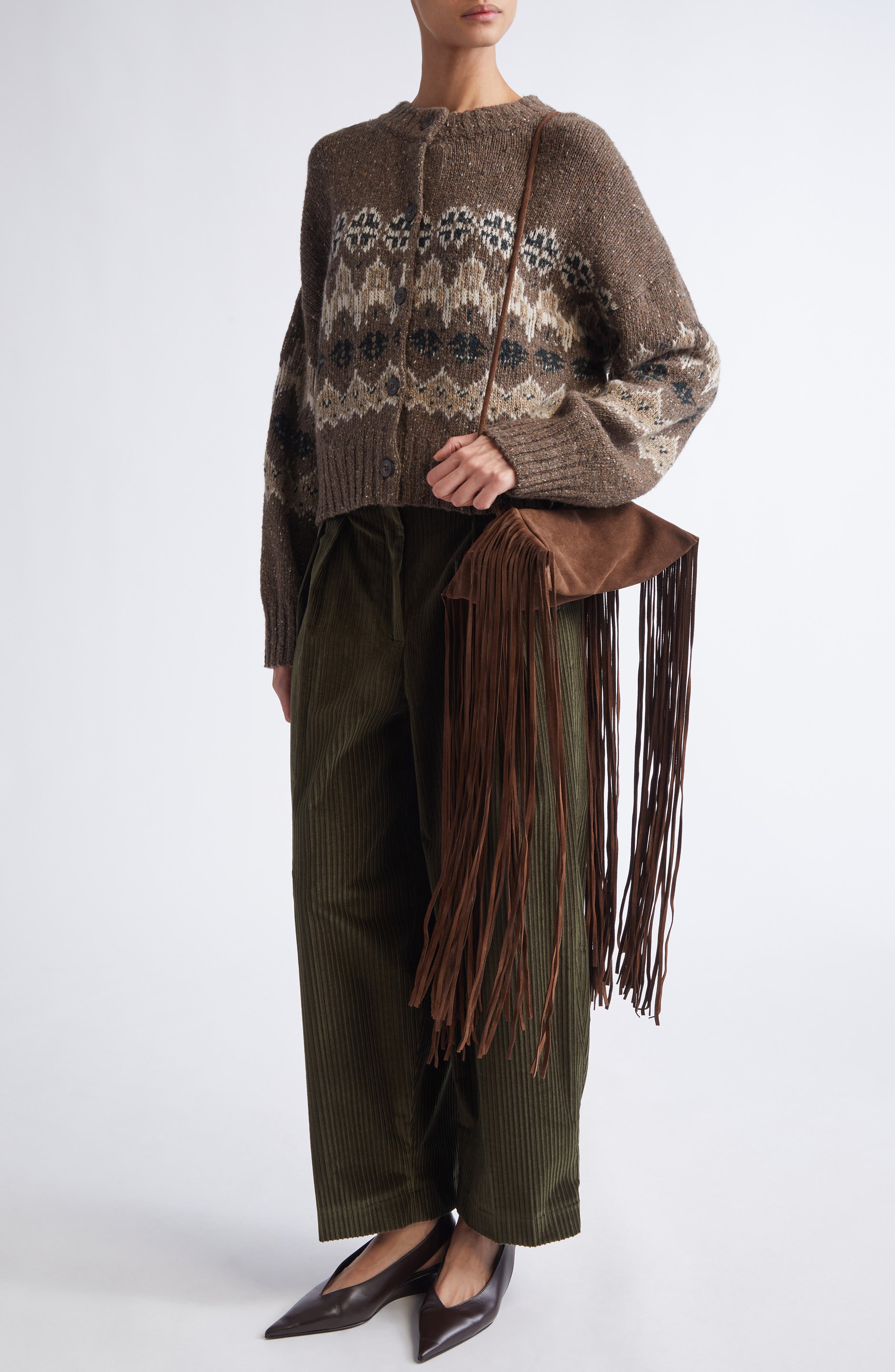 Altuzarra Mini Origami Fringe Suede Crossbody Bag, Alternate, color, Chocolate