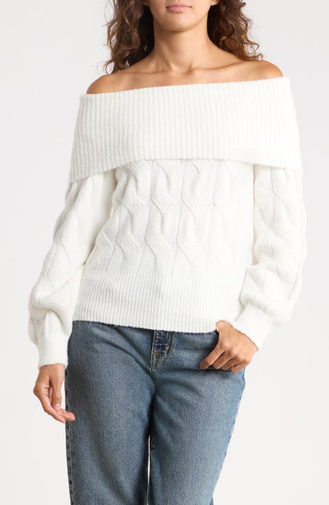 Off the Shoulder Cable Knit Sweater