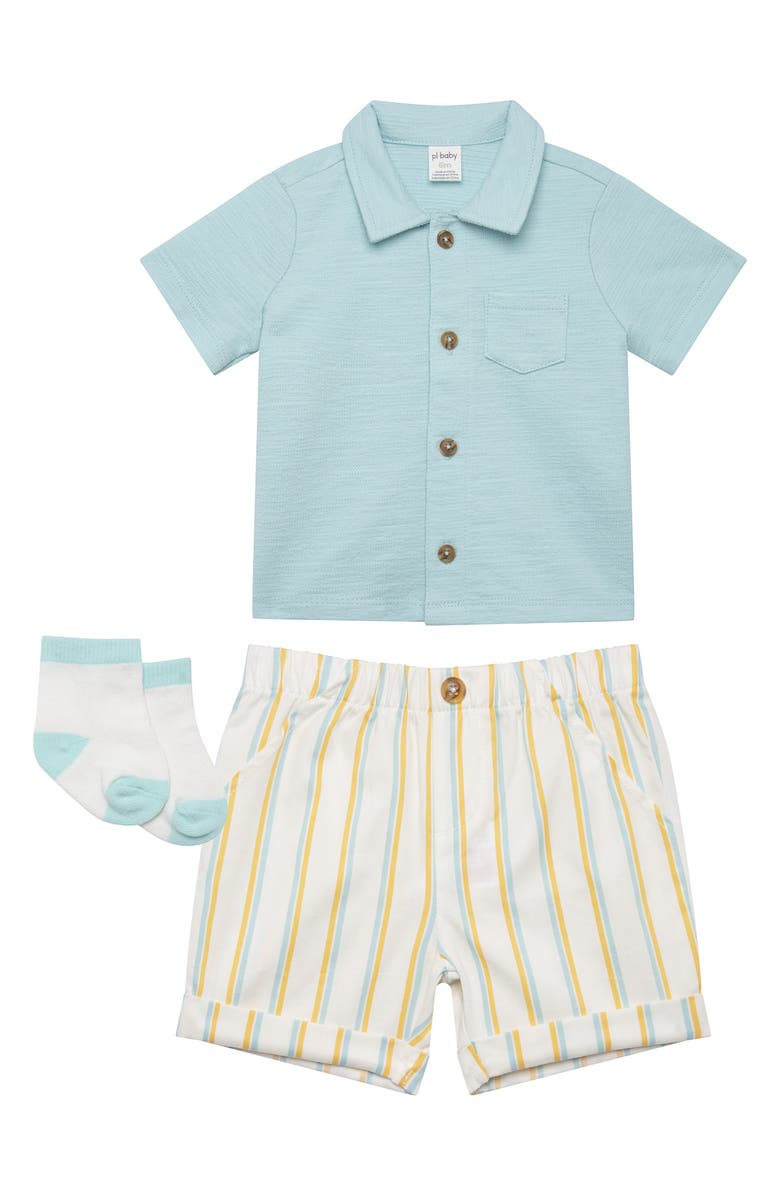 PL Baby by Petit Lem 3-Piece Terry Polo & Shorts Set, Main, color, 