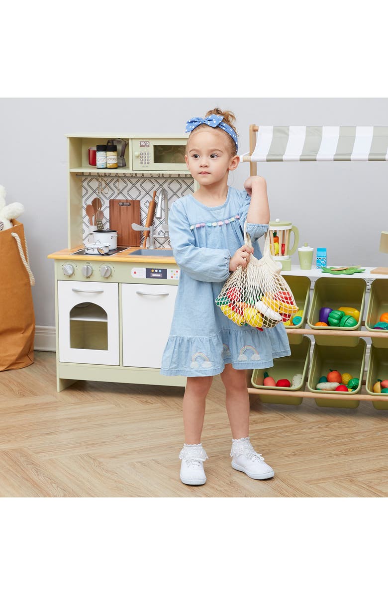 Teamson Kids Little Chef Frankfurt 21-Piece Wood Produce Shopping Bag Set, Alternate, color, Green