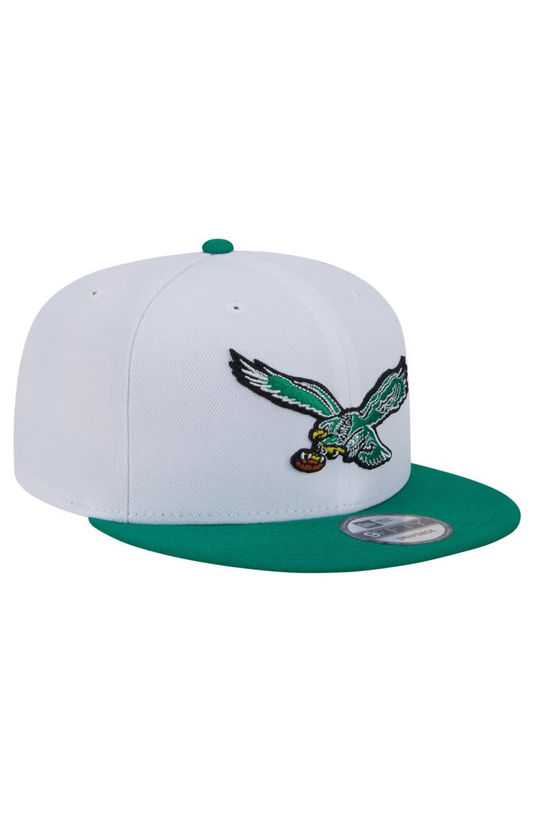 New Era Men's New Era White/Kelly Green Philadelphia Eagles Historic Two Tone 9FIFTY Snapback Hat, Alternate, color,