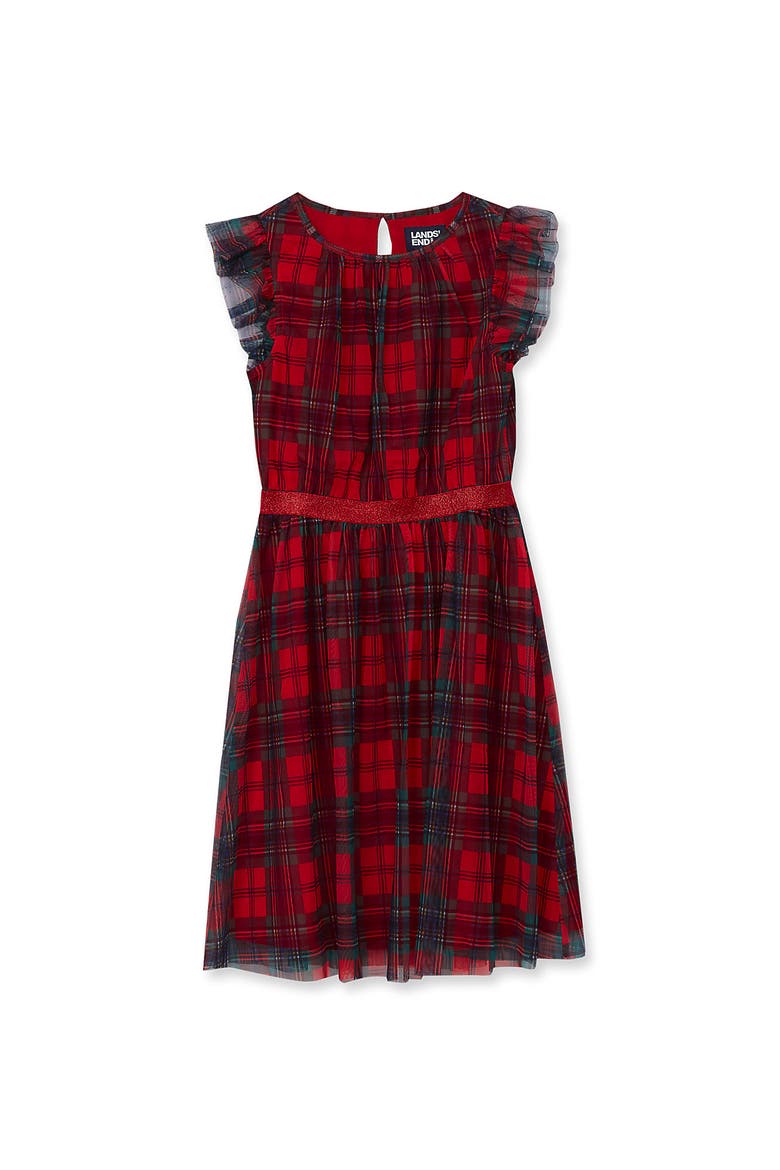 Girls Sleeveless Plaid Dress, Main, color, Bright Red Plaid