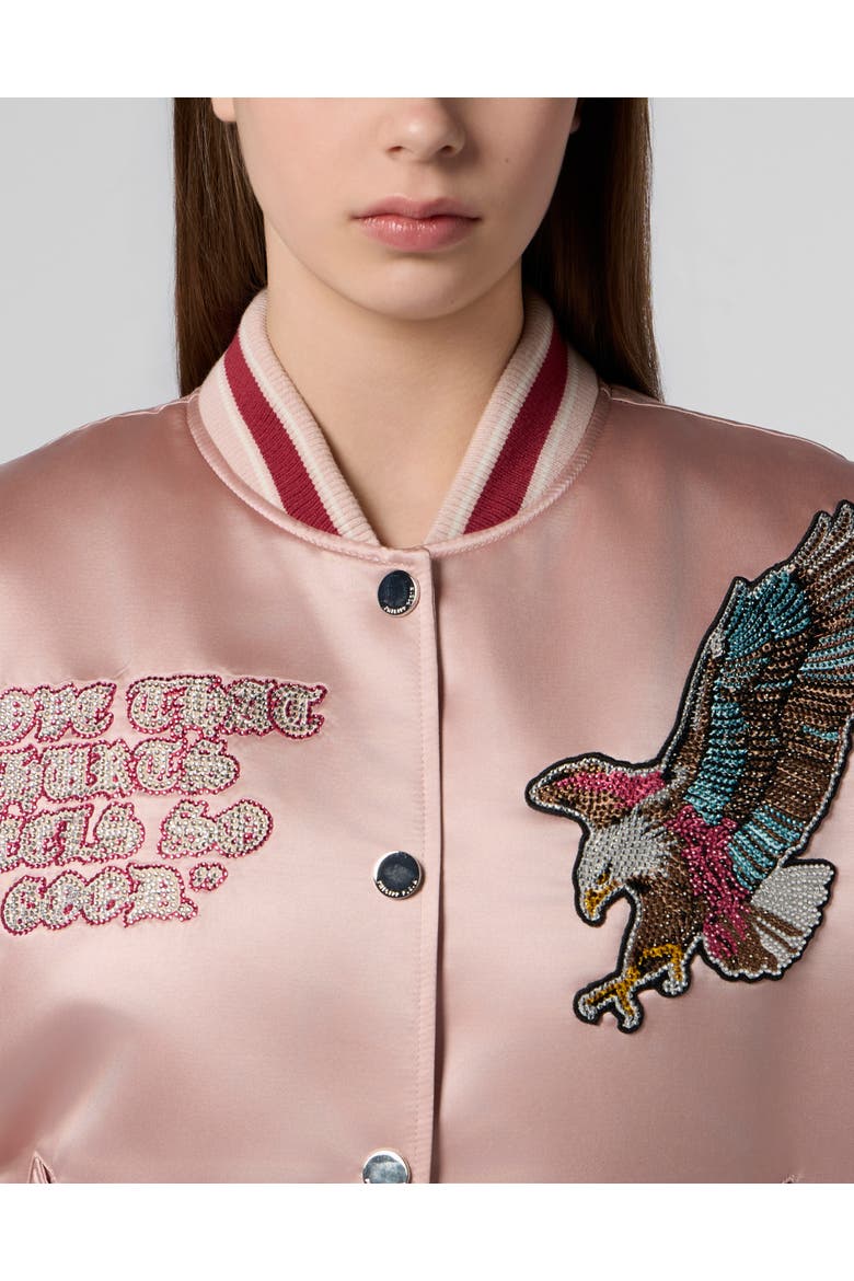 Oversized Bomber Patches Strass Women, Alternate, color, rose/pink