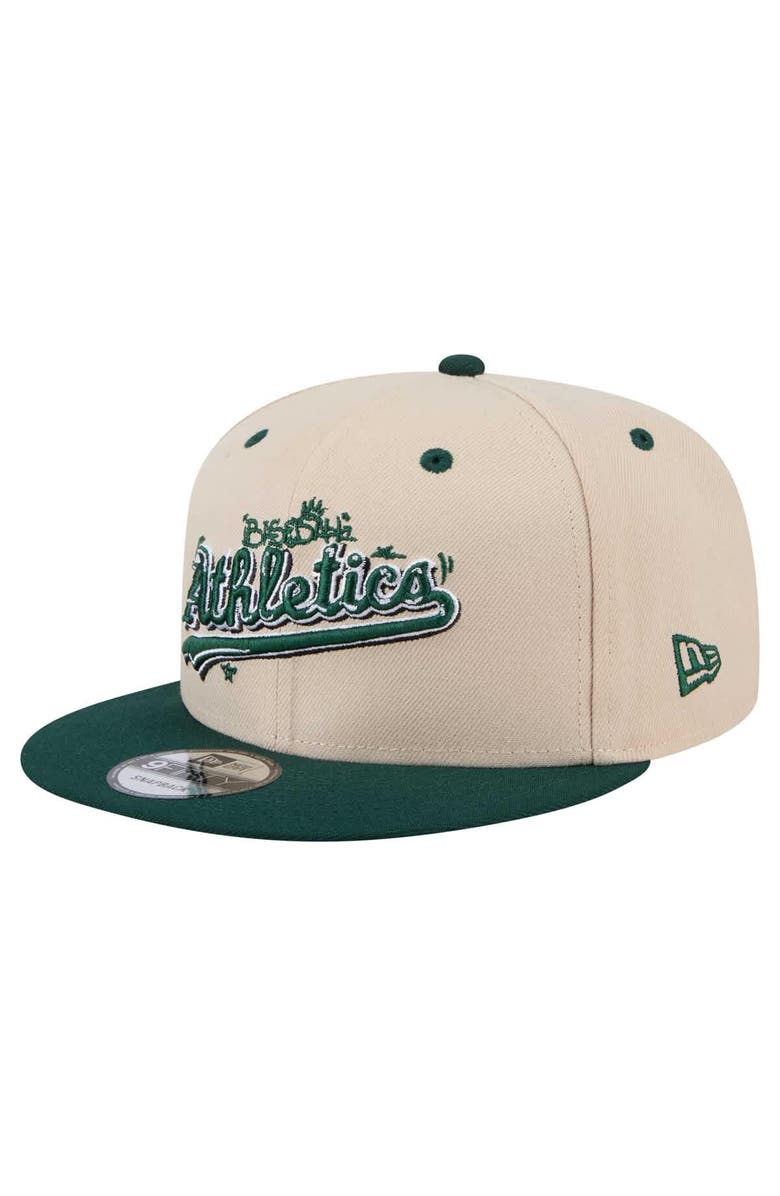 New Era Men's New Era Cream/Green Athletics Team Art 9FIFTY Snapback Hat, Main, color, 