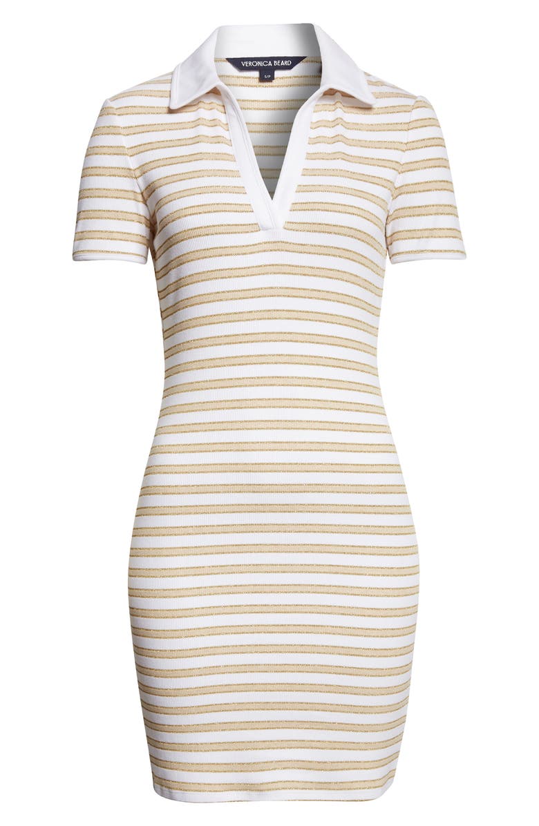 Veronica Beard Bailey Stripe Cotton Knit Polo Dress, Alternate, color, Khaki White