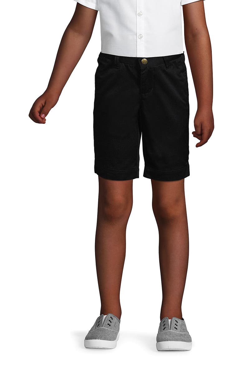Lands' End School Uniform Girls Plus Plain Front Blend Chino Shorts, Main, color, Black