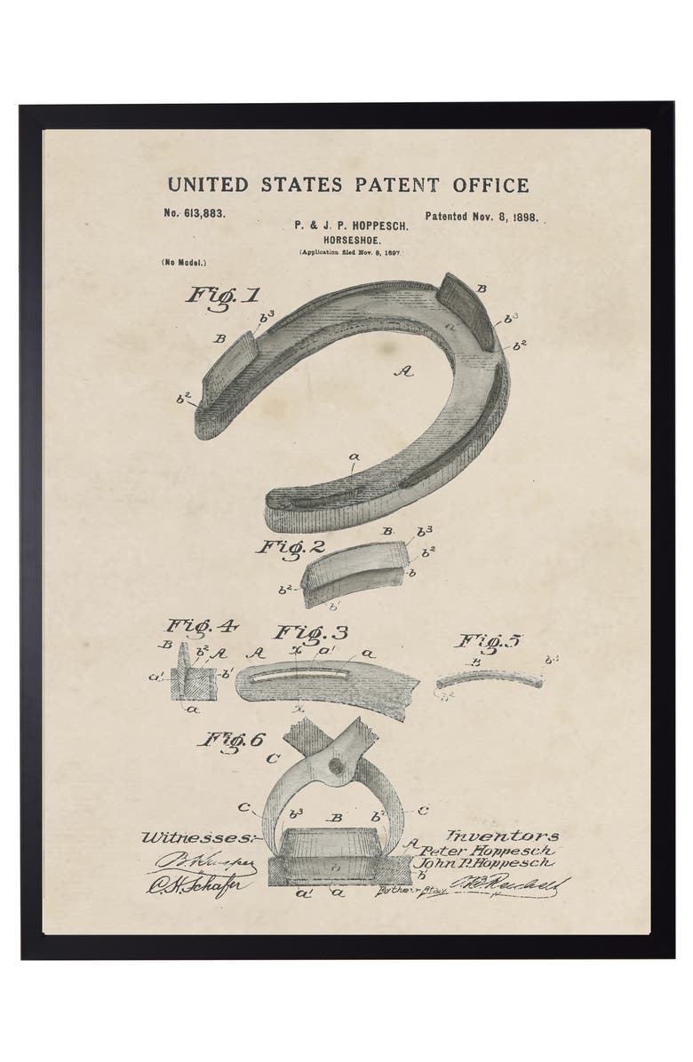 Antique Curiosities Horseshoe Patent in Black Frame, Main, color, NO COLOR