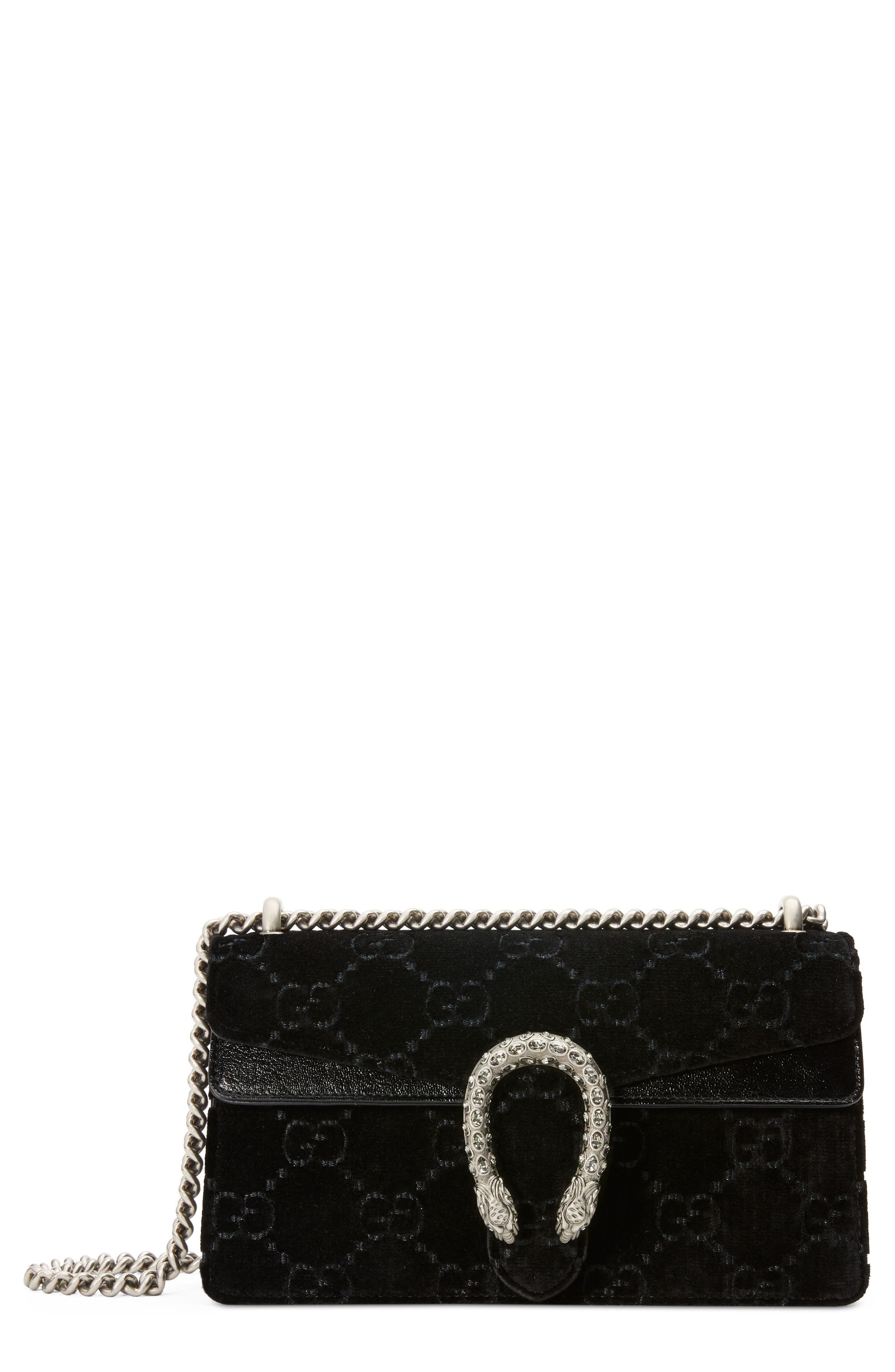 Gucci Small Embroidered GG Velvet Shoulder Bag, Main, color, 