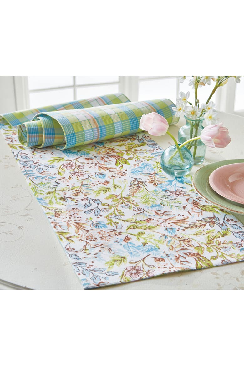 Meadow Runner Reversible Floral and Plaid Table Decor, Main, color, Blue