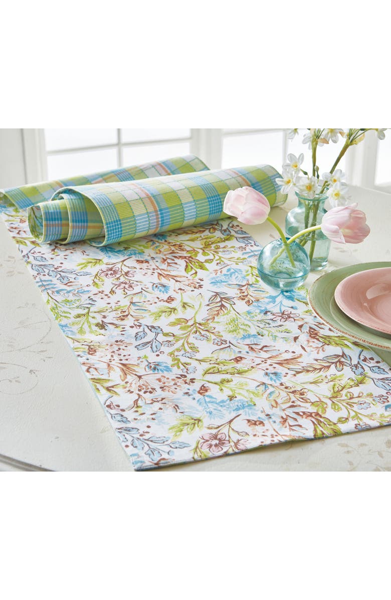 tag Meadow Runner Reversible Floral and Plaid Table Decor, Main, color, Blue