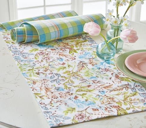 Meadow Runner Reversible Floral and Plaid Table Decor