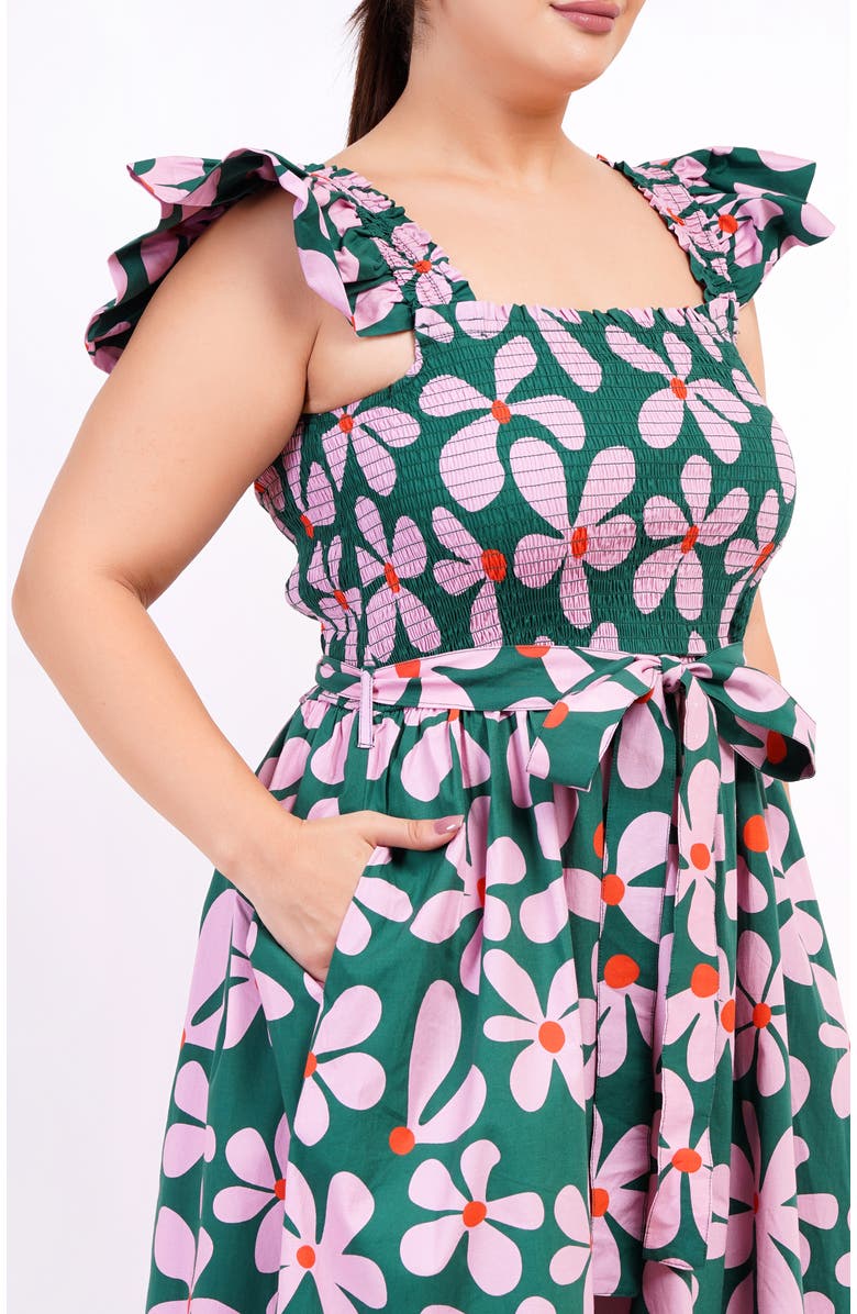 Leota Ivanna A-Line Smocked Midi Dress, Alternate, color, Dancing Daisies Evergreen