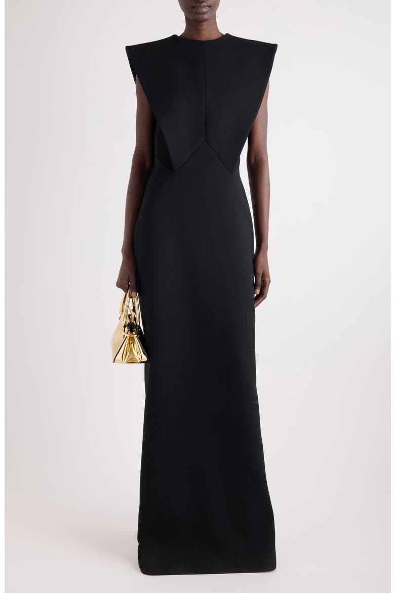 Structured Wool Blend Crepe Evening Gown, Alternate, color, BLACK