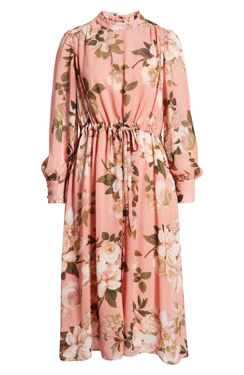 Julia Jordan Floral Print Long Sleeve Blouson Midi Dress, Alternate, color,