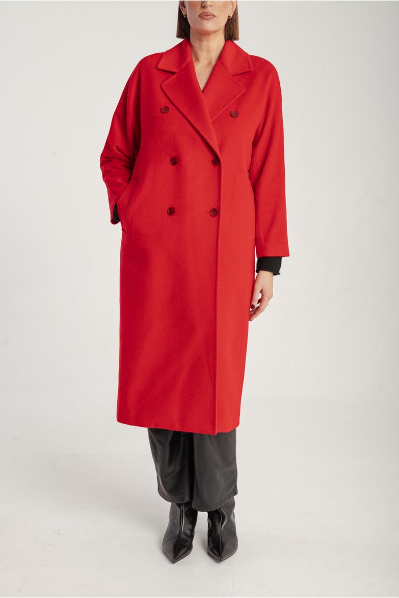 Cashmere Double Breasted Long Coat, Alternate, color, Red