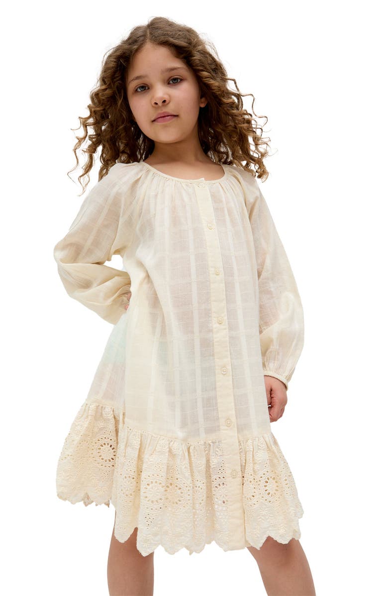 Raffya Kids Olivia Button Down Embroidered Dress, Alternate, color, Ecru