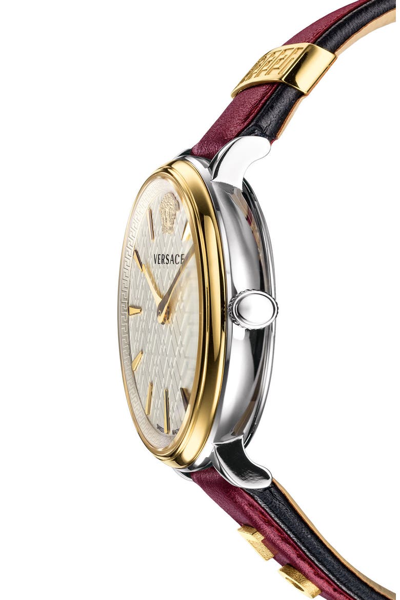 Manifesto Leather Strap Watch, 38mm, Alternate, color, RUBY/ WHITE/ GOLD