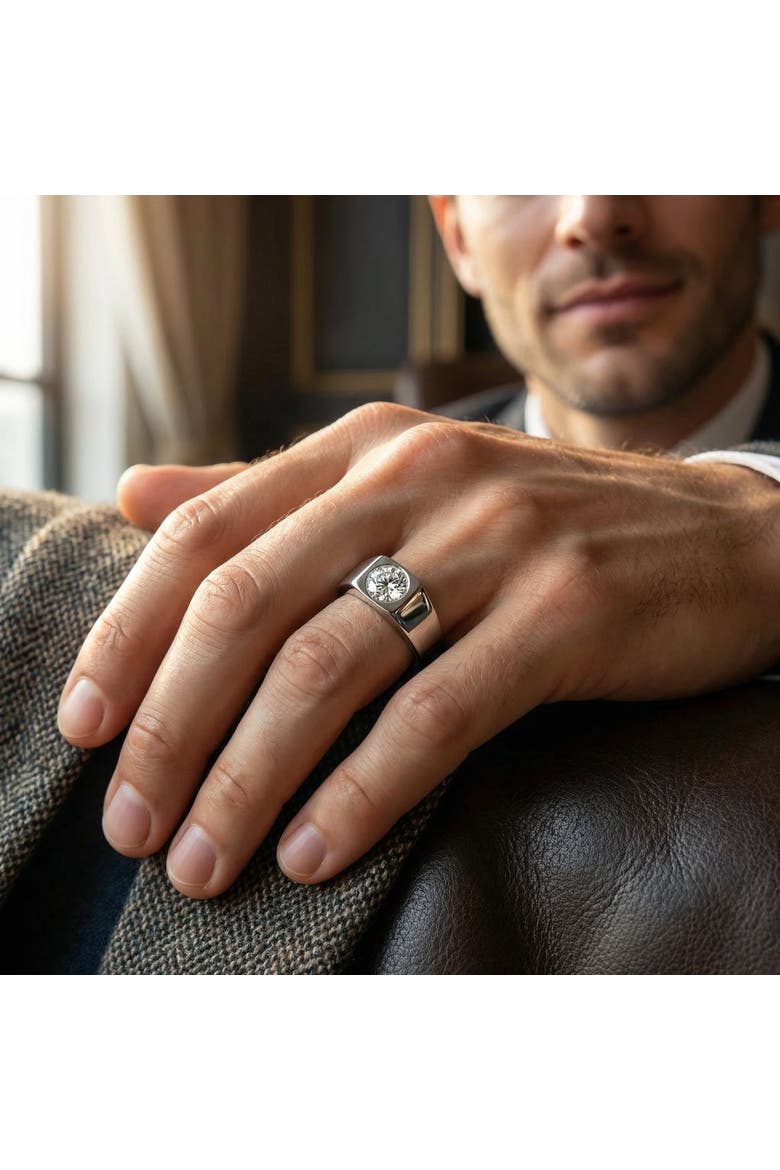 1 Ct Solitaire Lab Grown Men's Diamond Wedding Ring in 10k Gold, Alternate, color, 10k White Gold