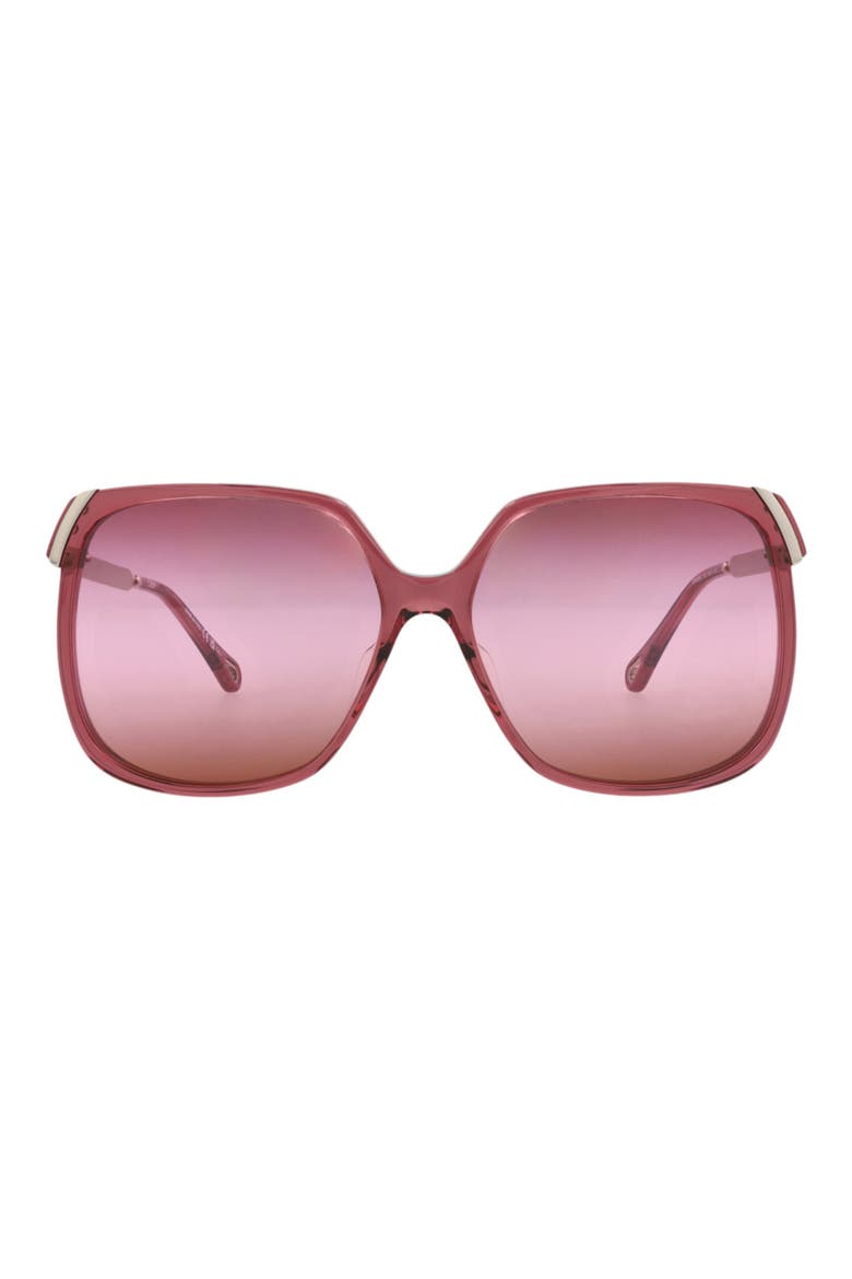 60mm Oversize Sunglasses, Main, color, BURGUNDY SILVER RED