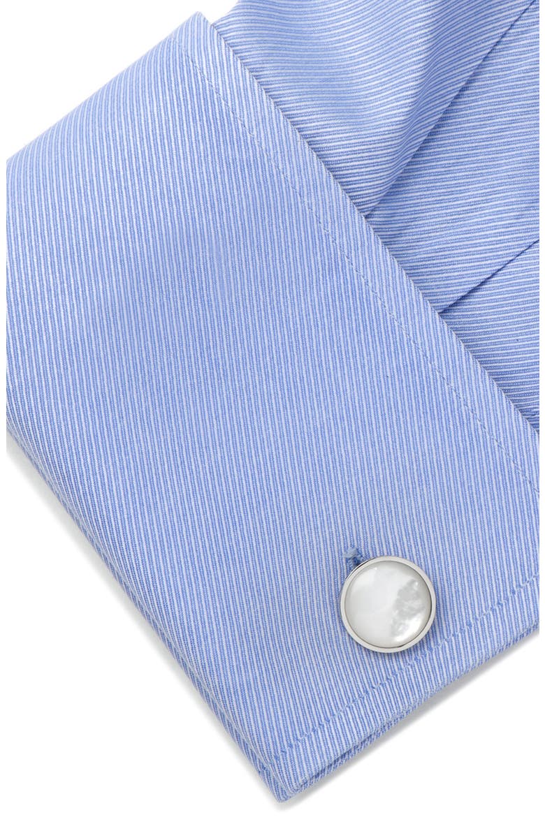 Mother of Pearl Cuff Links, Alternate, color, WHITE