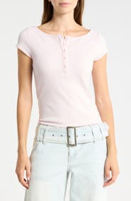 Madden Girl Ribbed Button Detail Boat Neck Top