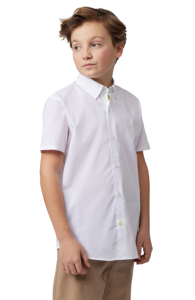 Psycho Bunny Kids' Short Sleeve Stretch Cotton Button-Down Shirt, Alternate, color,
