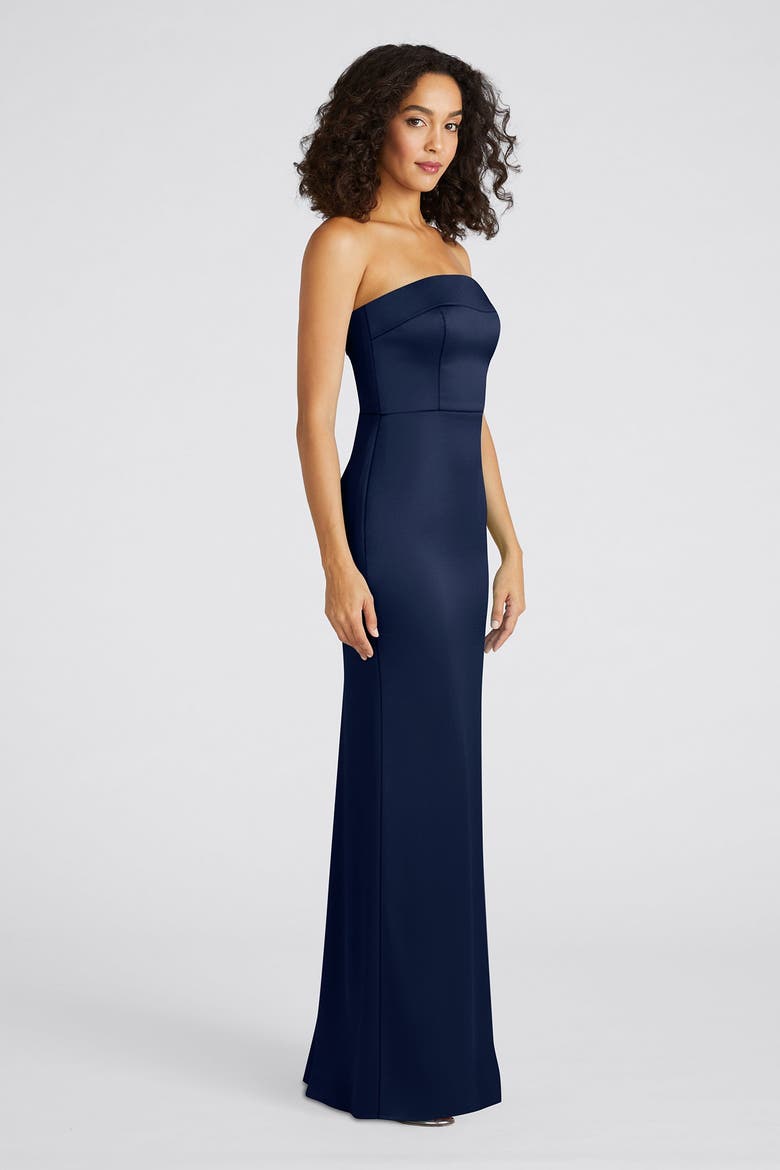 Gaia Strapless Column Mikado Gown, Alternate, color, Navy