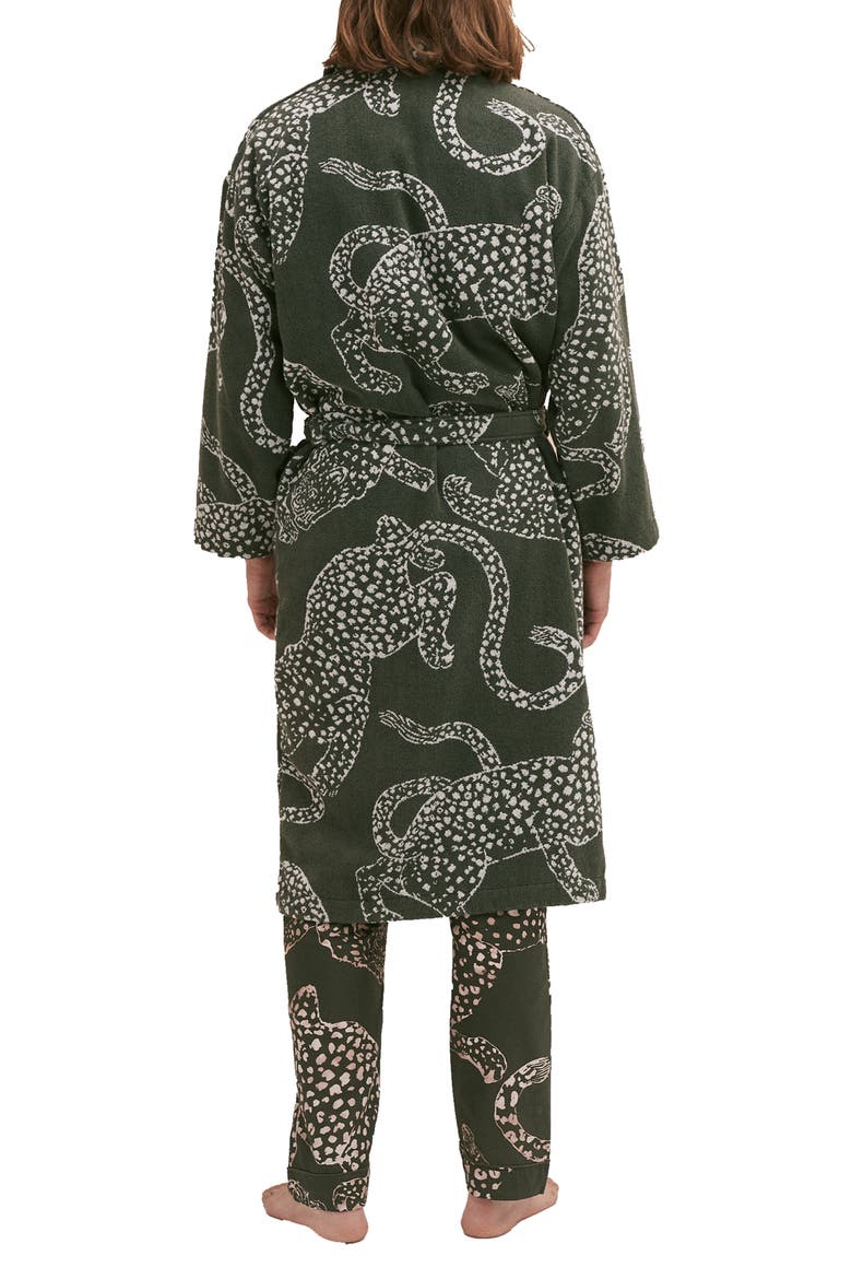 Print Cotton Terry Cloth Robe, Alternate, color, GREEN