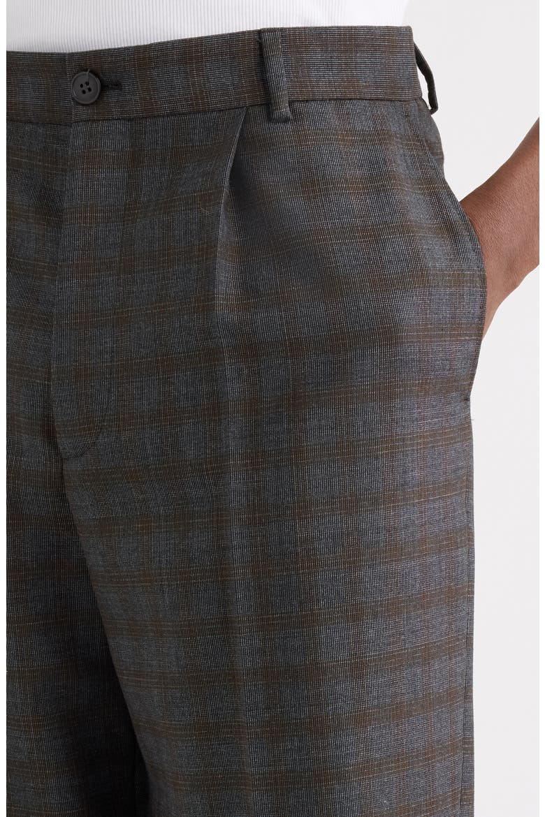 Penrud Plaid Pleated Wool Trousers, Alternate, color, BROWN