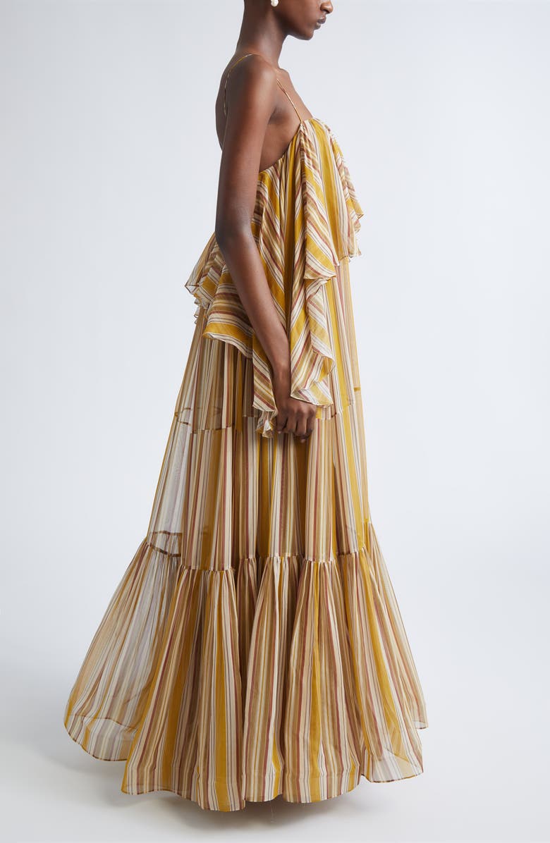 Zimmermann Rebellion Bohemian Stripe Slipdress, Alternate, color, Mustard Stripe