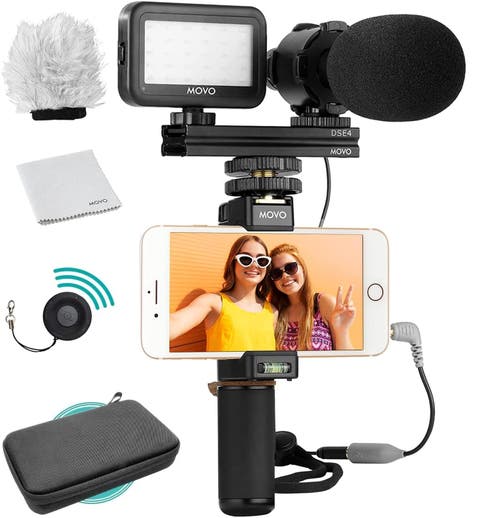 Vlog Kit V7 - YouTube Starter Kit with Grip, Stereo Microphone, Light, and Wireless Remote
