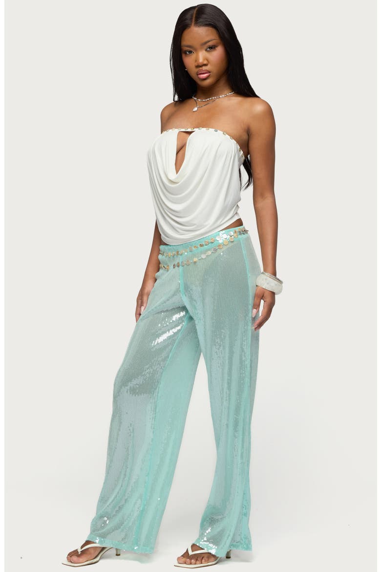 Avalee Sequin Low Rise Wide Leg Pants, Alternate, color, AQUA