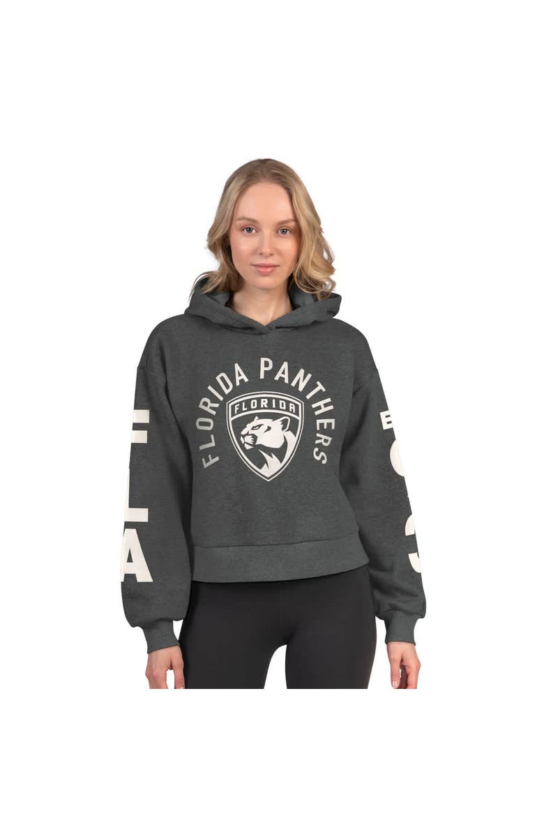 STARTER Women's Starter  Heather Charcoal Florida Panthers Star Player Cropped Fleece Hoodie, Main, color, Heather Charcoal