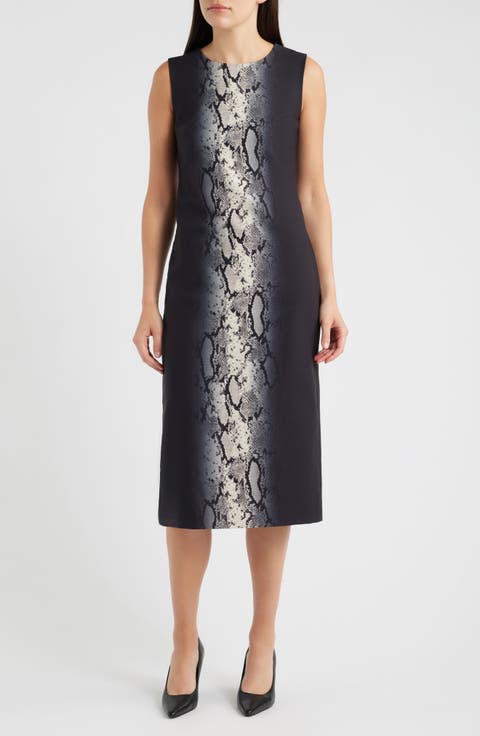 Snake Print Jewel Neck Midi Dress