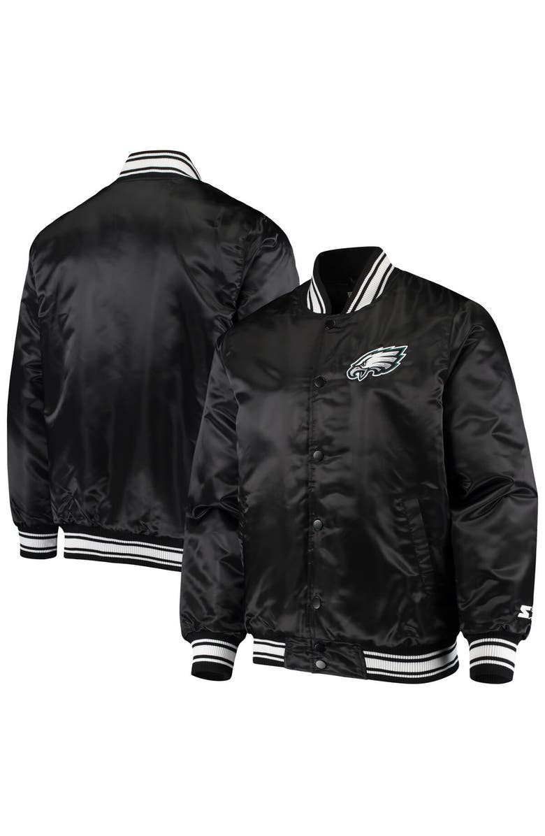 STARTER Men's Starter Black Philadelphia Eagles Locker Room Satin Varsity Full-Snap Jacket, Main, color,