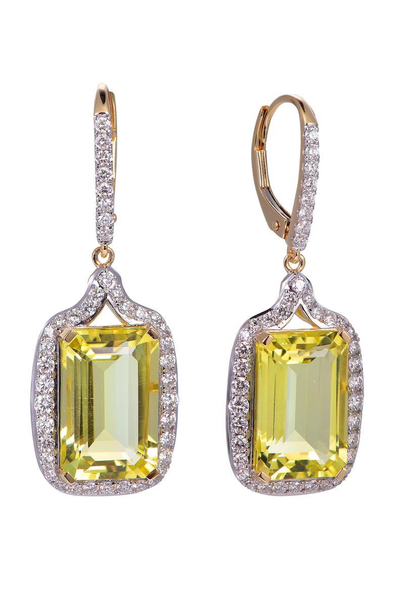 Kahn High Jewelry Lemon Quartz Earrings with Diamonds, Main, color, Lemon