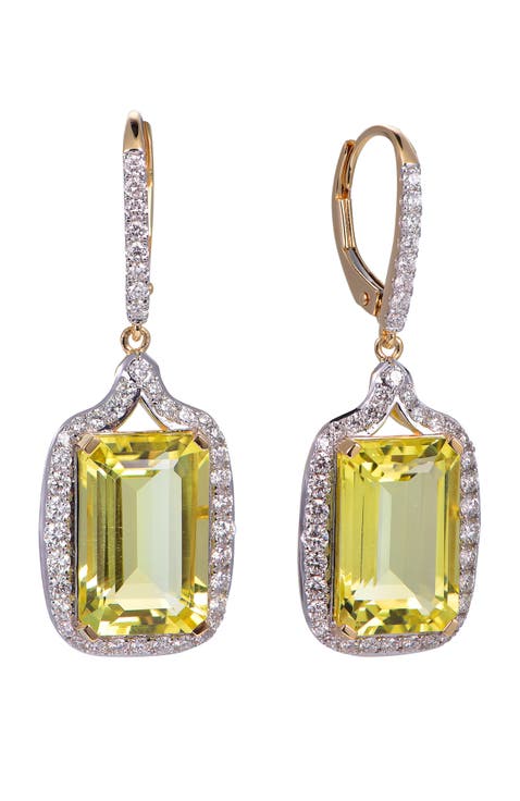 Lemon Quartz Earrings with Diamonds