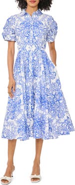 Ted Baker Floral Short Sleeve Cotton Fit & Flare Shirtdress